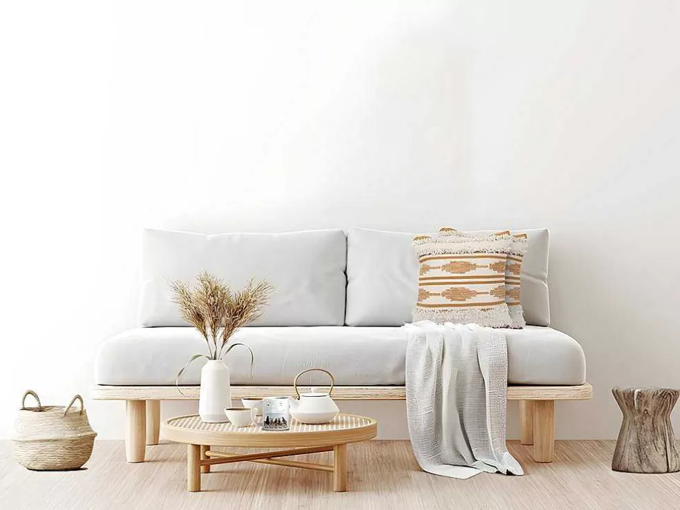 OZAIA Conjunto De 2 Almofadas Com Franjas Em Algodao De 40 X 40 Cm Cor Amarelo E Bege - Karius* Têxtil De Casa