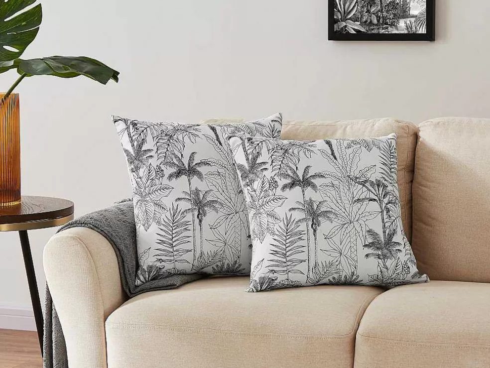 OZAIA Conjunto De 2 Almofadas Com Motivos Palmeiras Em Algodao 45 X 45 Cm Cor Preta E Branca - Palema* Têxtil De Casa