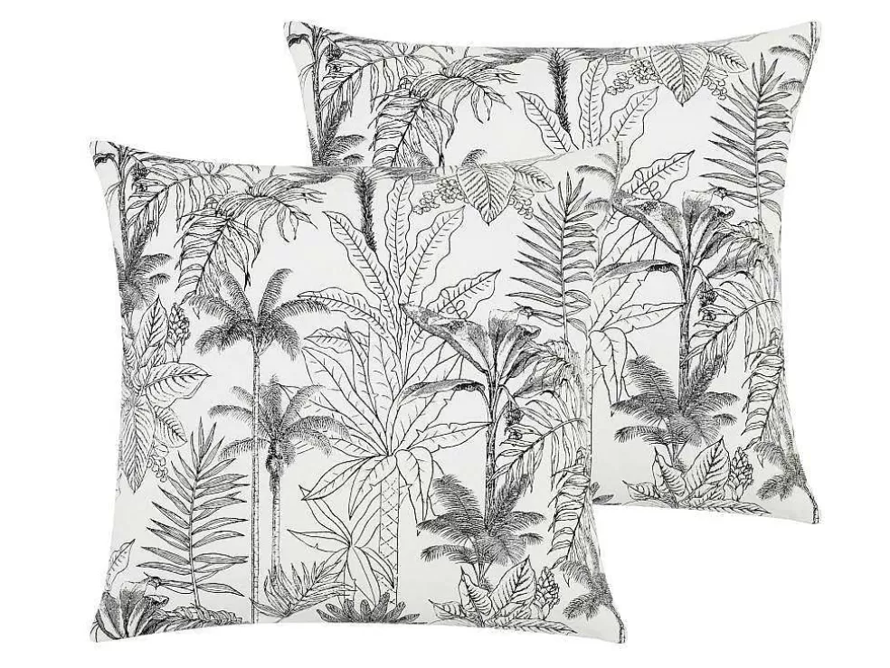 OZAIA Conjunto De 2 Almofadas Com Motivos Palmeiras Em Algodao 45 X 45 Cm Cor Preta E Branca - Palema* Têxtil De Casa
