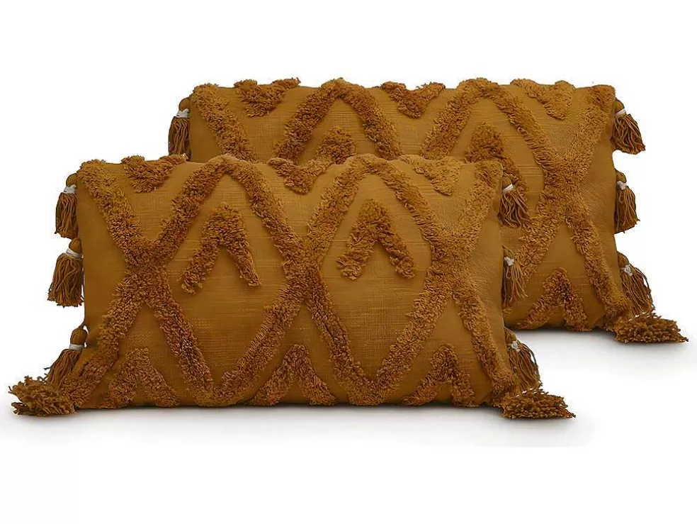 OZAIA Conjunto De 2 Almofadas Com Pompons - Algodao Tufado - 30 X 50 Cm - Amarelo Mostarda - Aspen* Têxtil De Casa