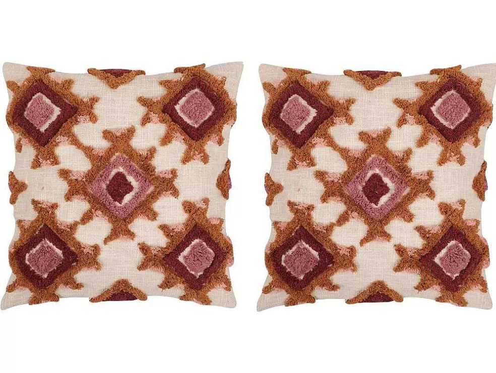 OZAIA Conjunto De 2 Almofadas Tufadas 45 X 45 Cm Algodao Multicolor - Magna* Têxtil De Casa