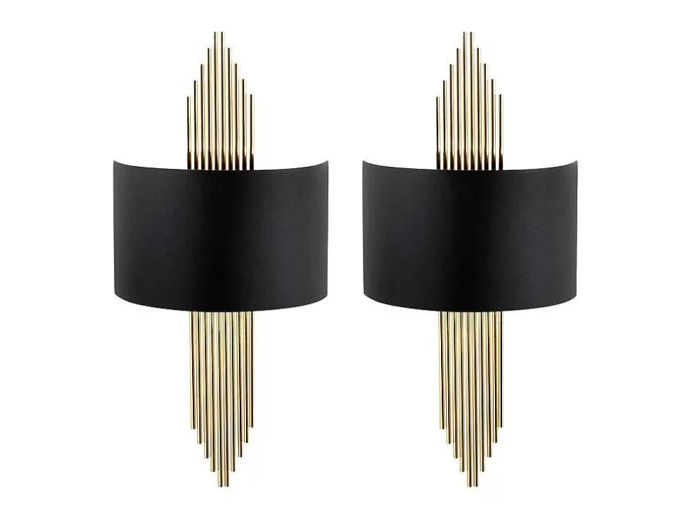OZAIA Conjunto De 2 Apliques Art Deco Metal L22Xa75 Cm, Preto E Dourado - Sangarius* Candeeiro De Parede