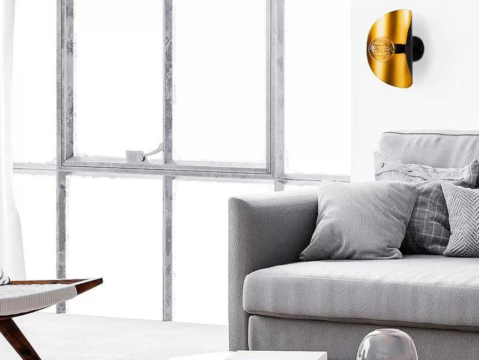OZAIA Conjunto De 2 Apliques De Parede Em Metal C. 13 X L. 17 X A. 30 Cm, Dourado E Preto - Helios* Candeeiro De Parede