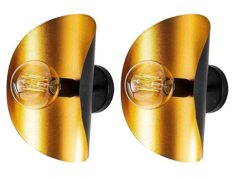 OZAIA Conjunto De 2 Apliques De Parede Em Metal C. 13 X L. 17 X A. 30 Cm, Dourado E Preto - Helios* Candeeiro De Parede