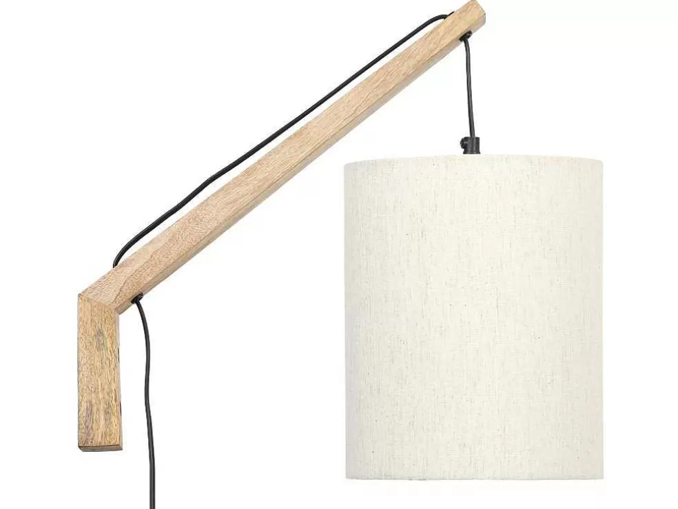 OZAIA Conjunto De 2 Apliques De Parede Estilo Escandinavo D. 35 X A. 48 Cm Madeira E Tecido Natural E Bege - Paliana* Candeeiro De Parede