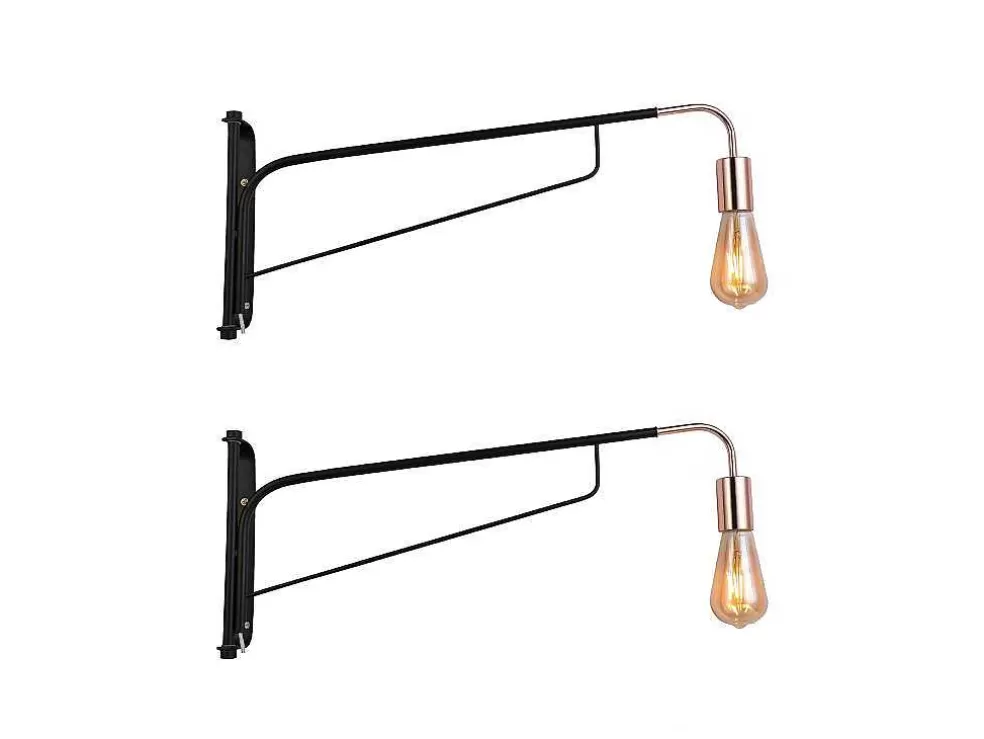 OZAIA Conjunto De 2 Apliques De Parede Moveis Metal, C65 X L10 X A25 Cm, Preto E Acobreado - Colwood* Candeeiro De Parede