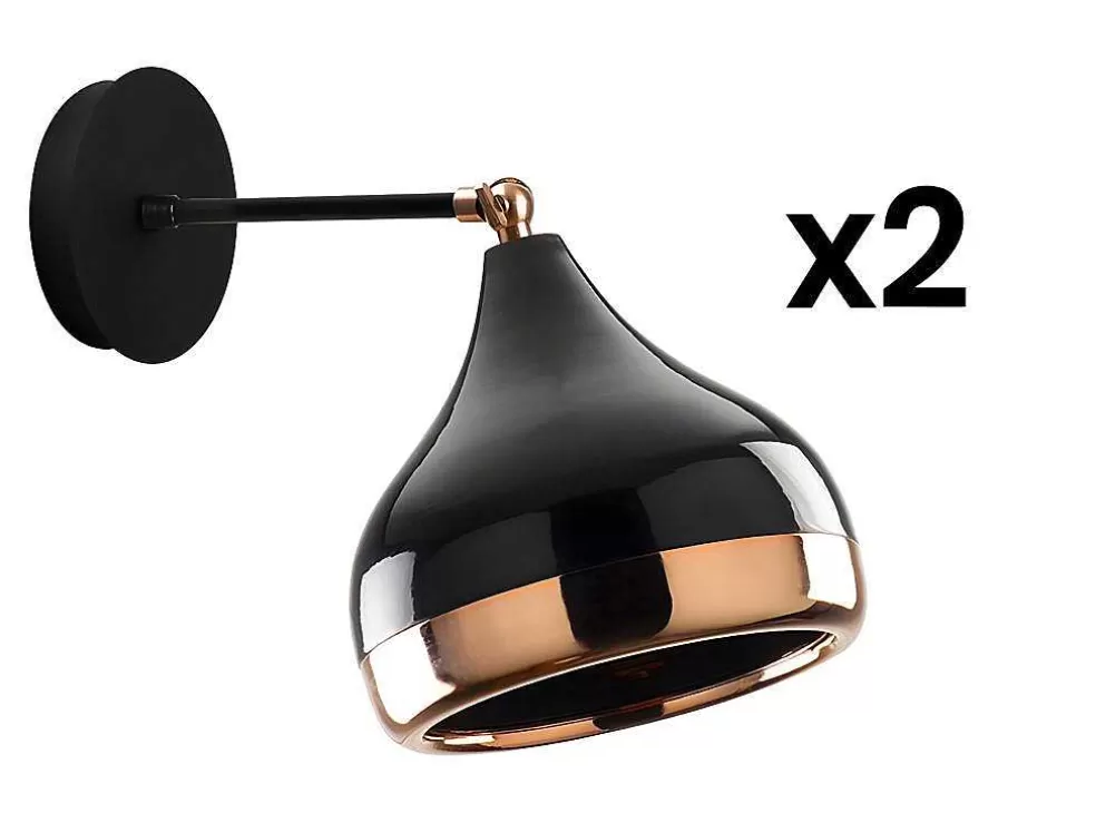 OZAIA Conjunto De 2 Apliques Em Metal Com Abajur Orientavel De D. 17 X A. 28 Cm Cor Preto E Acobreado - Yildo* Candeeiro De Parede