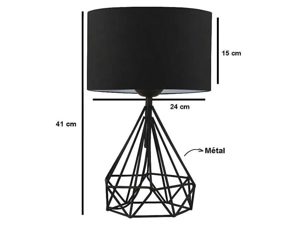 OZAIA Conjunto De 2 Candeeiros De Mesa Em Metal Cor Preto E Abajur Em Tecido De A. 41 Cm - Anaia* Candeeiro De Mesa