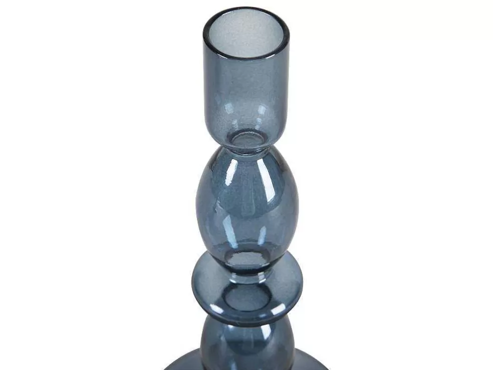 OZAIA Conjunto De 2 Castiçais D. 9 X A. 21 Cm E D. 9 E A. 18,5 Cm Vidro Azul - Kandie* Castiçais Decorativos E Velas