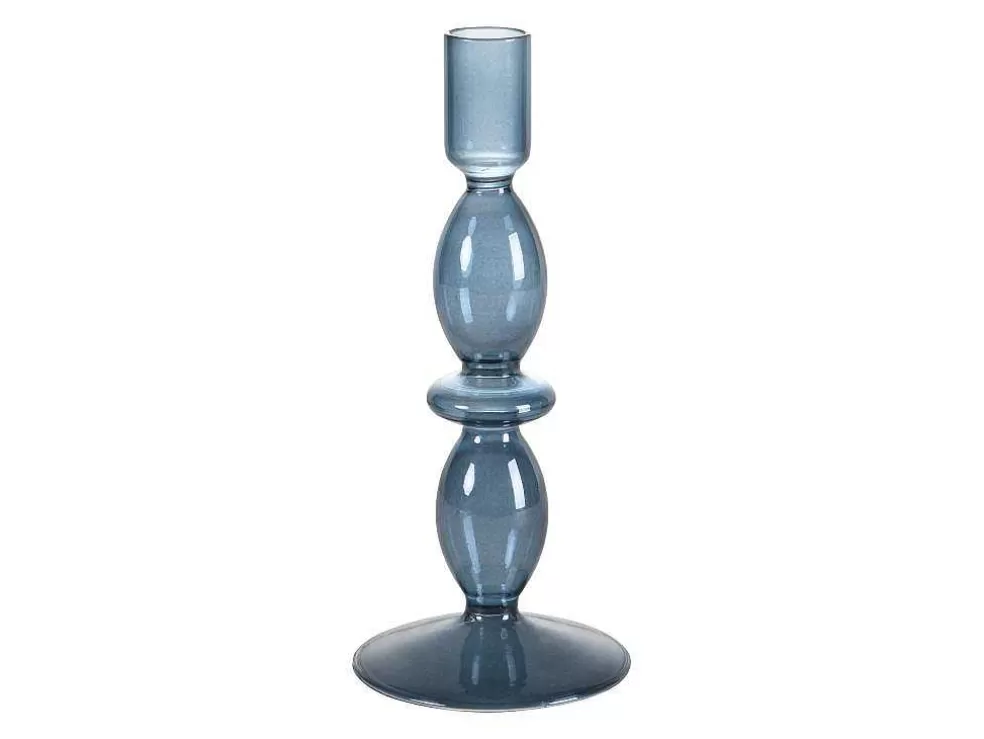 OZAIA Conjunto De 2 Castiçais D. 9 X A. 21 Cm E D. 9 E A. 18,5 Cm Vidro Azul - Kandie* Castiçais Decorativos E Velas