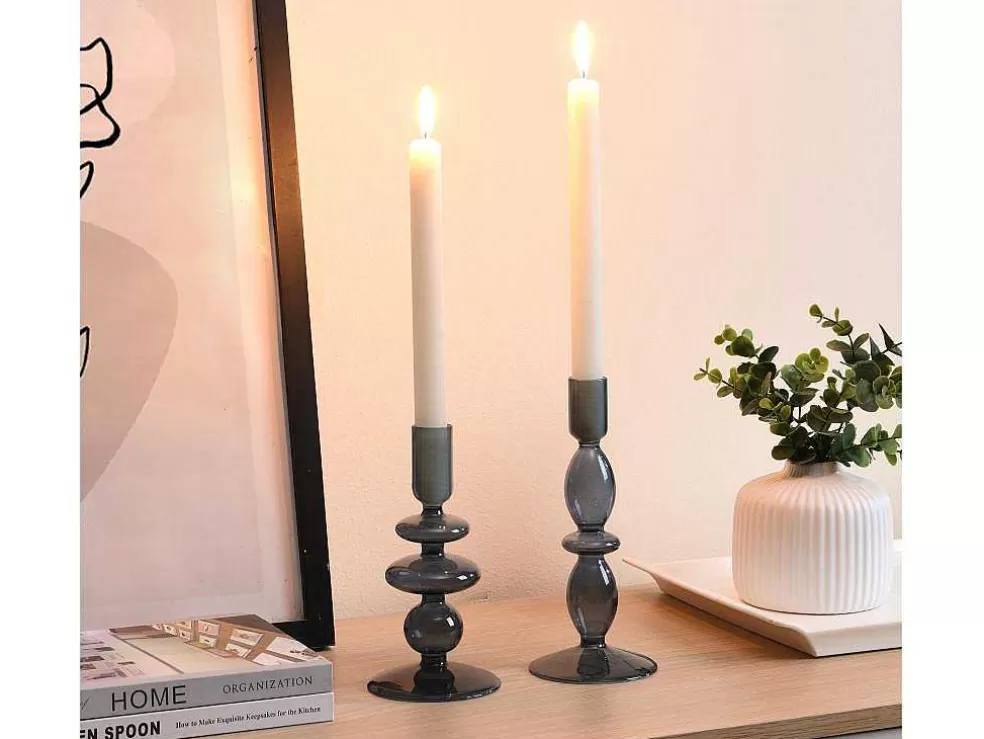 OZAIA Conjunto De 2 Castiçais D. 9 X A. 21 Cm E D. 9 E A. 18,5 Cm Vidro Azul - Kandie* Castiçais Decorativos E Velas
