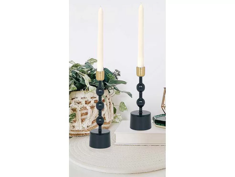 OZAIA Conjunto De 2 Castiçais Em Aluminio Esmaltado A. 26,5 Cm X A. 22 Cm Azul-Esverdeado - Parina* Castiçais Decorativos E Velas
