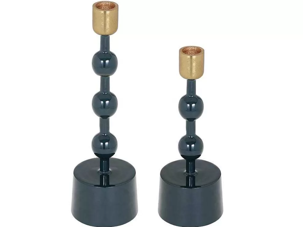OZAIA Conjunto De 2 Castiçais Em Aluminio Esmaltado A. 26,5 Cm X A. 22 Cm Azul-Esverdeado - Parina* Castiçais Decorativos E Velas