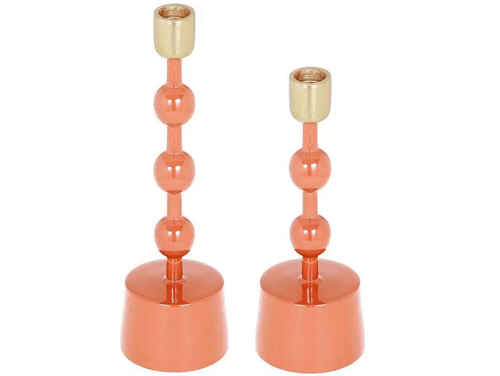 OZAIA Conjunto De 2 Castiçais Em Aluminio Esmaltado A. 26,5 Cm X A. 22 Cm Terracota - Parina* Castiçais Decorativos E Velas