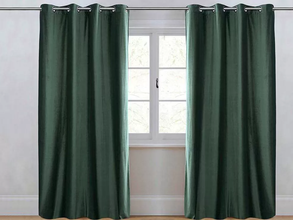 OZAIA Conjunto De 2 Cortinas De Escurecimento Em Veludo C. 135 X A. 250 Cm Verde Com Ilhos Prateados - Darrel* Têxtil De Casa