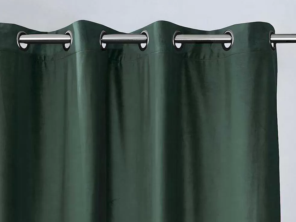 OZAIA Conjunto De 2 Cortinas De Escurecimento Em Veludo C. 135 X A. 250 Cm Verde Com Ilhos Prateados - Darrel* Têxtil De Casa