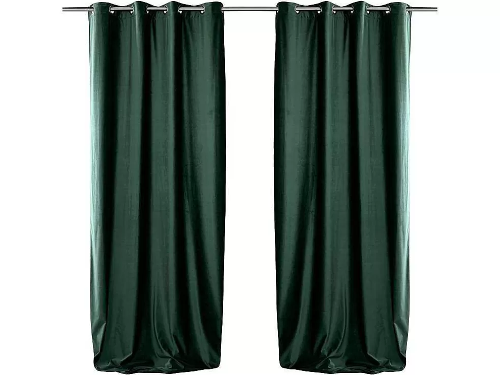 OZAIA Conjunto De 2 Cortinas De Escurecimento Em Veludo C. 135 X A. 250 Cm Verde Com Ilhos Prateados - Darrel* Têxtil De Casa
