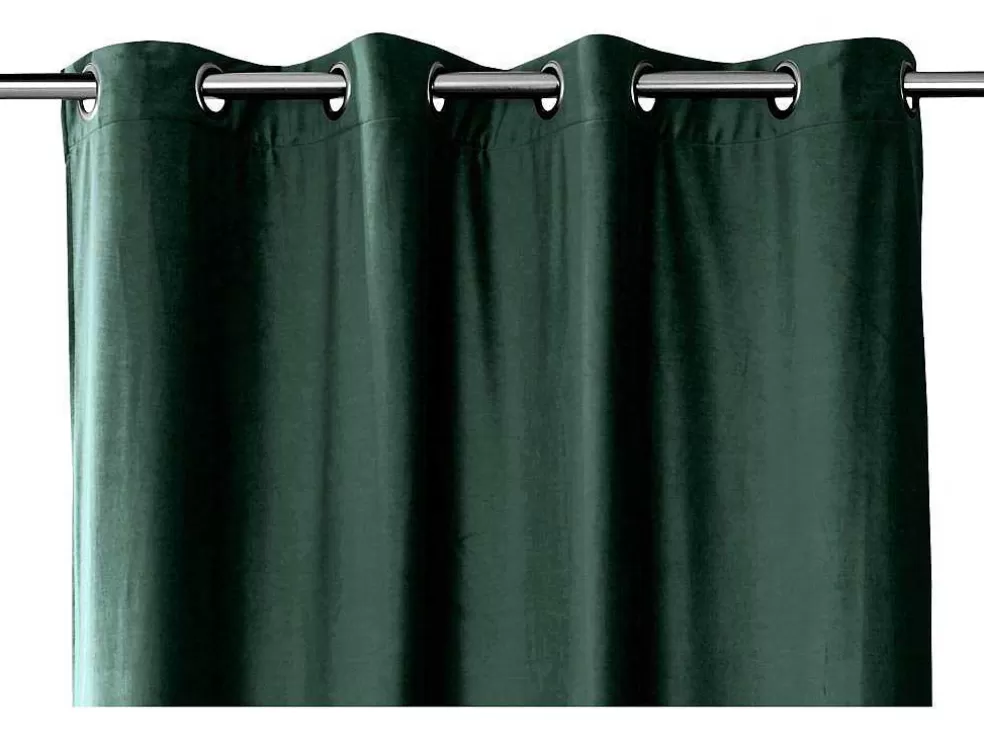 OZAIA Conjunto De 2 Cortinas De Escurecimento Em Veludo C. 135 X A. 250 Cm Verde Com Ilhos Prateados - Darrel* Têxtil De Casa