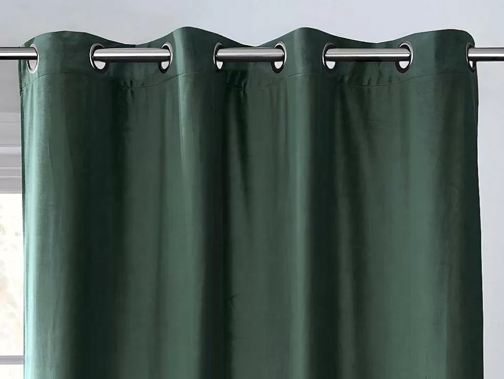 OZAIA Conjunto De 2 Cortinas De Escurecimento Em Veludo C. 135 X A. 250 Cm Verde Com Ilhos Prateados - Darrel* Têxtil De Casa