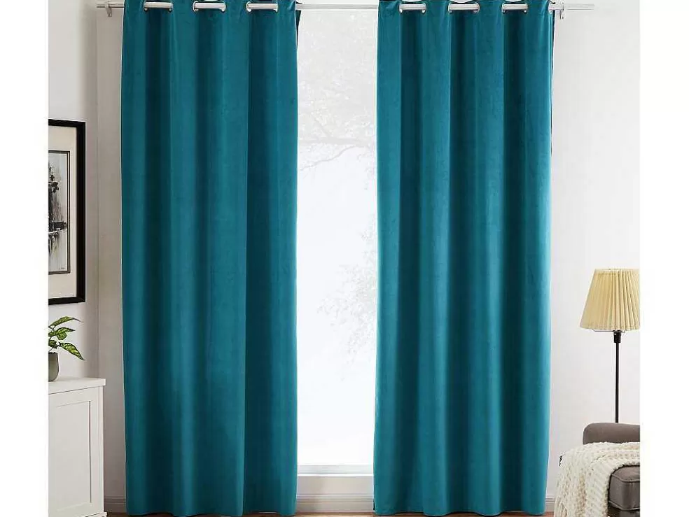OZAIA Conjunto De 2 Cortinas Em Veludo 140 X 260 Cm Azul - Ahtari* Têxtil De Casa