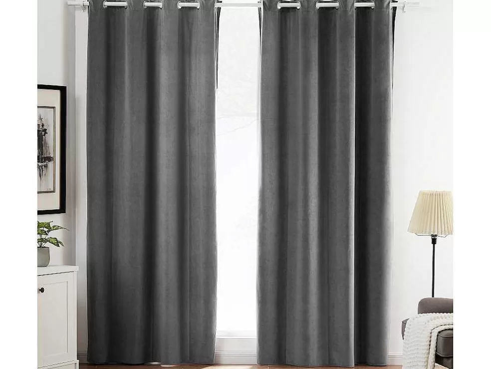 OZAIA Conjunto De 2 Cortinas Em Veludo 140 X 260 Cm Cinza - Ahtari* Têxtil De Casa