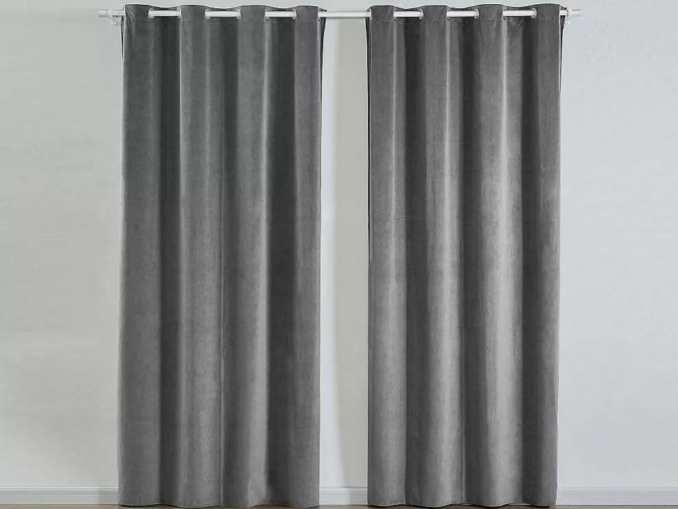 OZAIA Conjunto De 2 Cortinas Em Veludo 140 X 260 Cm Cinza - Ahtari* Têxtil De Casa