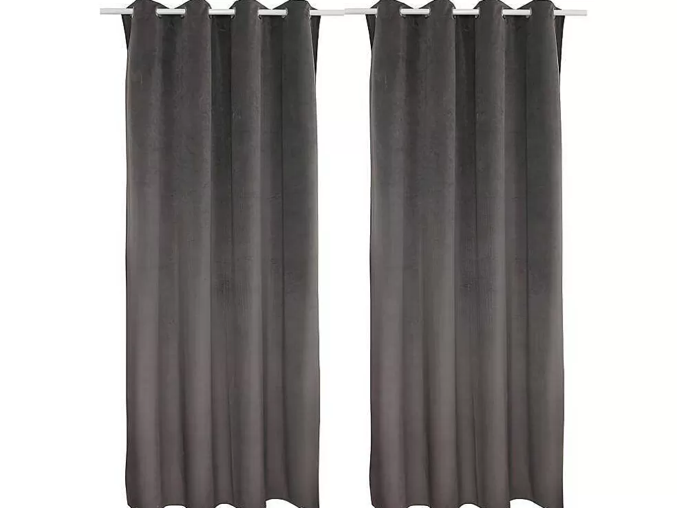 OZAIA Conjunto De 2 Cortinas Luxe - Veludo De Poliester - 140X260 Cm - Cinza* Têxtil De Casa