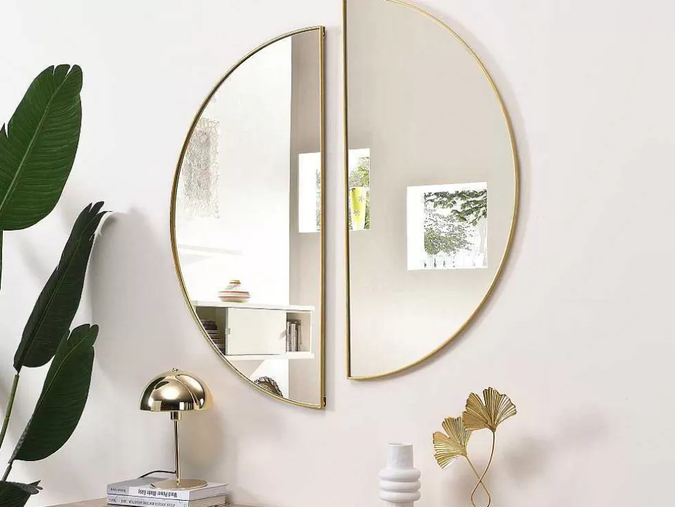 OZAIA Conjunto De 2 Espelhos Semicirculo Design Em Metal C50 X A100 Cm Dourado - Gavra* Espelhos