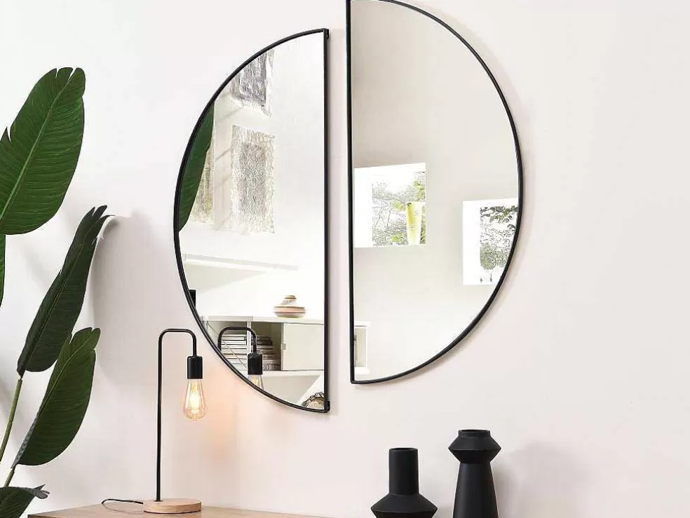 OZAIA Conjunto De 2 Espelhos Semicirculo Design Em Metal C50 X A100 Cm Preto - Gavra* Espelhos