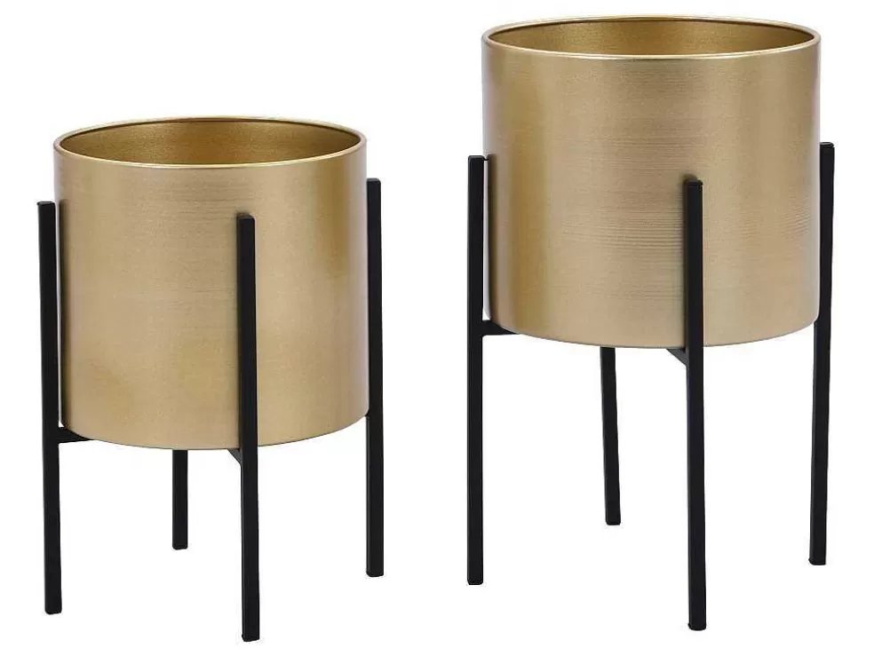 OZAIA Conjunto De 2 Vasos De Ornamentacao Com Base Em Metal De D. 25 X A. 39 E D. 23 X A. 35,5 Cor Dourado E Preto - Edmee* Objeto De Decoração Interior