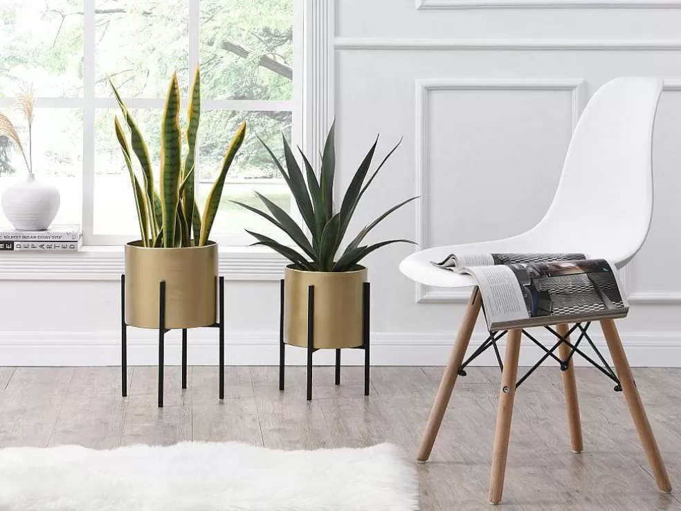 OZAIA Conjunto De 2 Vasos De Ornamentacao Com Base Em Metal De D. 25 X A. 39 E D. 23 X A. 35,5 Cor Dourado E Preto - Edmee* Objeto De Decoração Interior