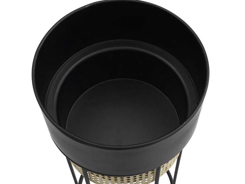 OZAIA Conjunto De 2 Vasos De Ornamentacao Com Pe Efeito Empalhamento Em Ferro De D.30,5 X A.66 Cm E D.24,5 X A.55 Cm Cor Preto E Dourado - Covel* Objeto De Decoração Interior