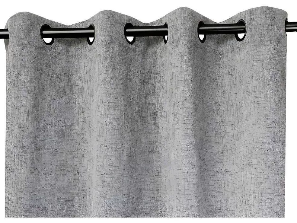 OZAIA Cortina De Escurecimento C. 135 X A. 250 Cm Cinzento Matizado Efeito Linho, Ilhos Pretos - Fynn* Têxtil De Casa
