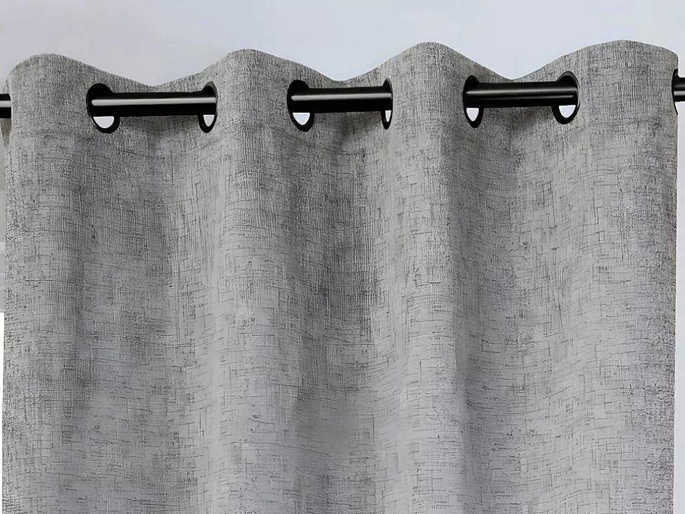 OZAIA Cortina De Escurecimento C. 135 X A. 250 Cm Cinzento Matizado Efeito Linho, Ilhos Pretos - Fynn* Têxtil De Casa