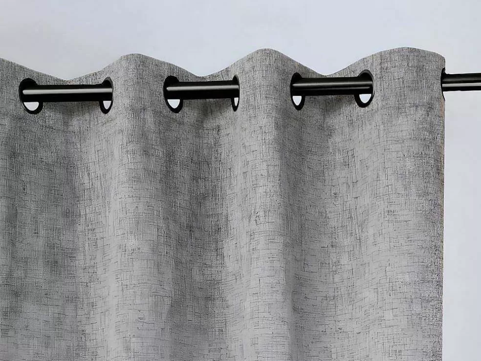OZAIA Cortina De Escurecimento C. 135 X A. 250 Cm Cinzento Matizado Efeito Linho, Ilhos Pretos - Fynn* Têxtil De Casa