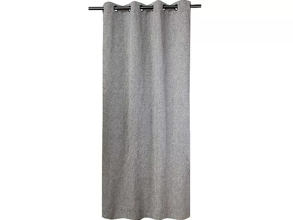 OZAIA Cortina De Escurecimento C. 135 X A. 250 Cm Cinzento Matizado Efeito Linho, Ilhos Pretos - Fynn* Têxtil De Casa