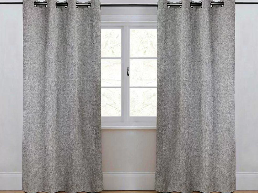 OZAIA Cortina De Escurecimento C. 135 X A. 250 Cm Cinzento Matizado Efeito Linho, Ilhos Pretos - Fynn* Têxtil De Casa