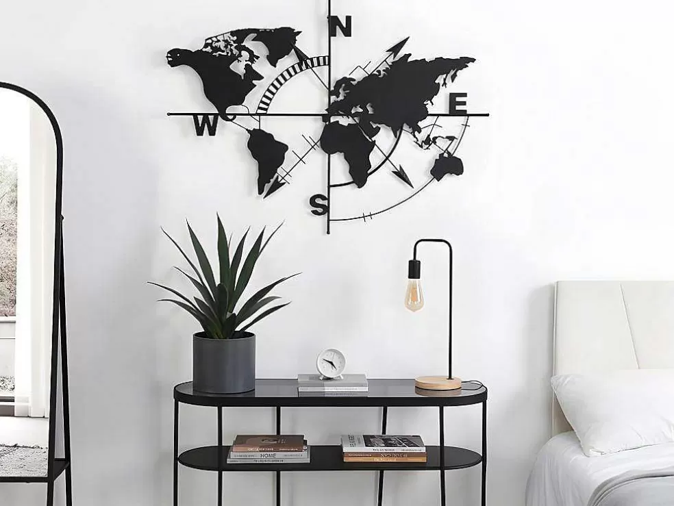 OZAIA Decoração De Parede Em Metal Mapa Mundo De A. 80 X C. 107 Cor Preto - Worldy* Placa De Parede Decorativa