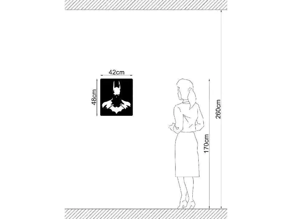EPIKASA Decoração Metalica Batman 2, Preto, 42X1,5X48 Cm, * Placa De Parede Decorativa