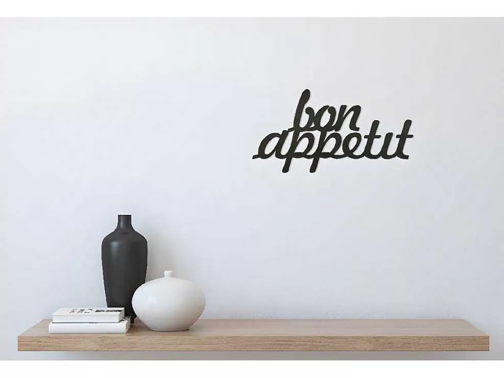 EPIKASA Decoração Metalica Bon Appetit, Preto, 50X1,5X30 Cm, * Placa De Parede Decorativa