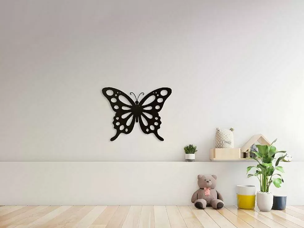 EPIKASA Decoração Metalica Borboleta 7, Preto, 48X1,5X37 Cm, * Placa De Parede Decorativa