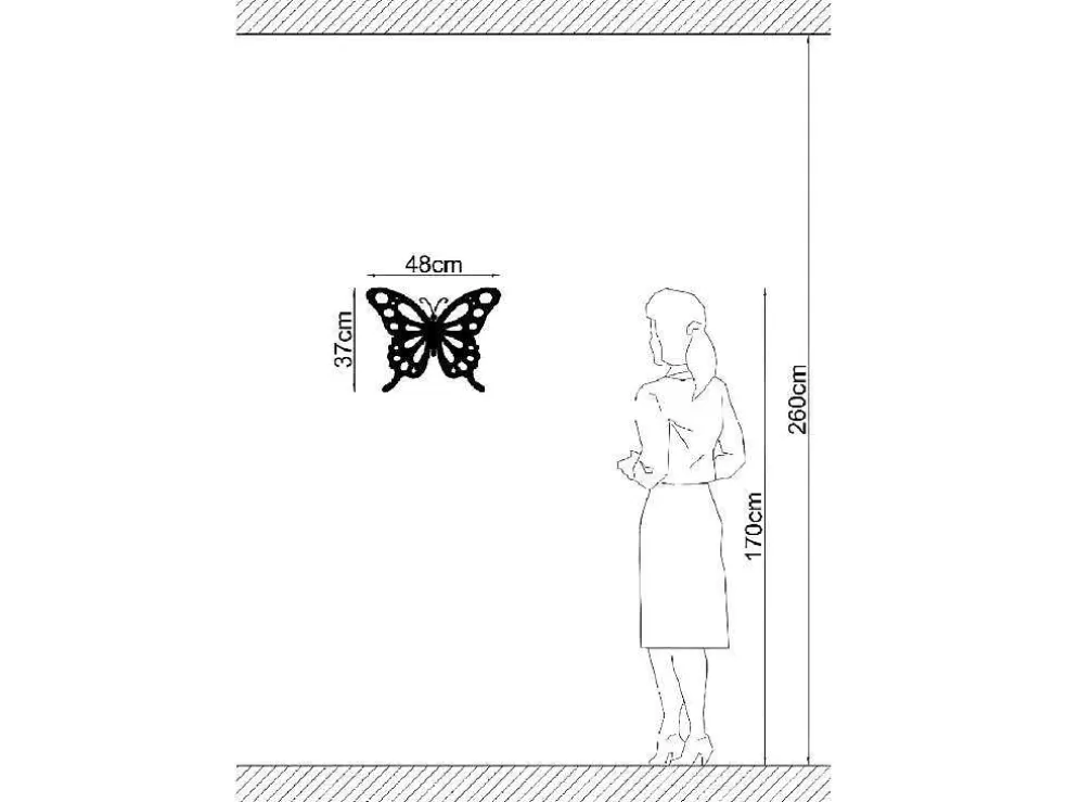 EPIKASA Decoração Metalica Borboleta 7, Preto, 48X1,5X37 Cm, * Placa De Parede Decorativa