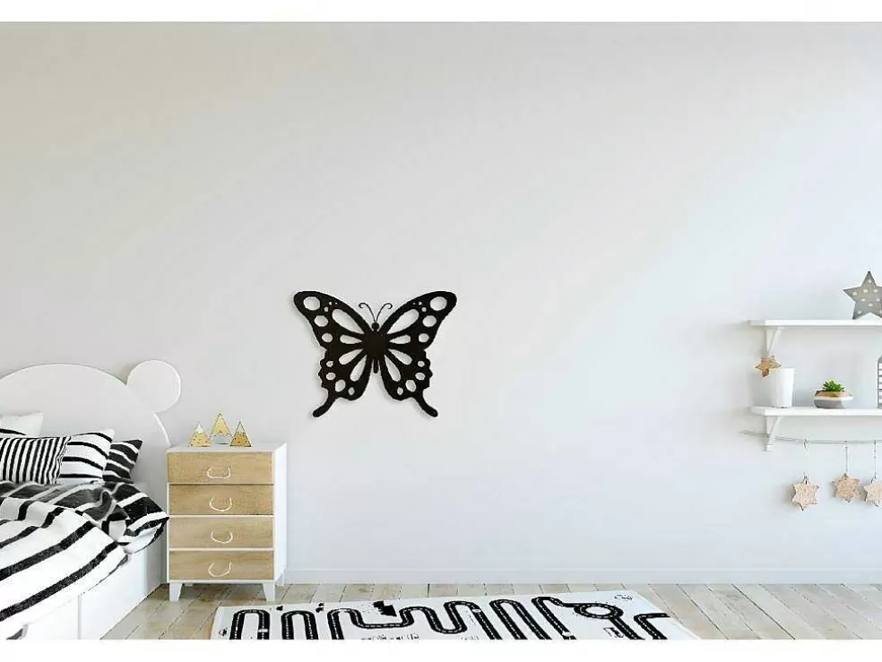 EPIKASA Decoração Metalica Borboleta 7, Preto, 48X1,5X37 Cm, * Placa De Parede Decorativa