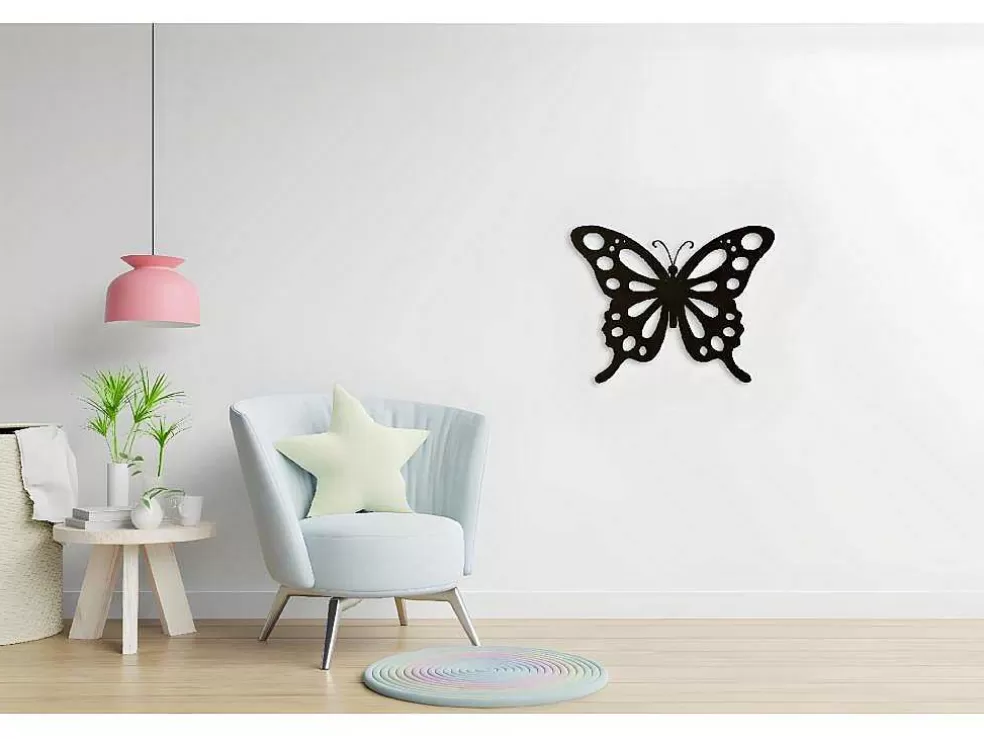 EPIKASA Decoração Metalica Borboleta 7, Preto, 48X1,5X37 Cm, * Placa De Parede Decorativa