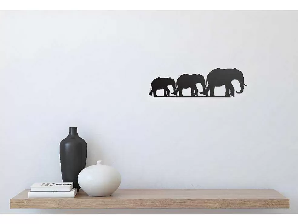 EPIKASA Decoração Metalica Elefante 4, Preto, 50X1,5X15 Cm, * Placa De Parede Decorativa