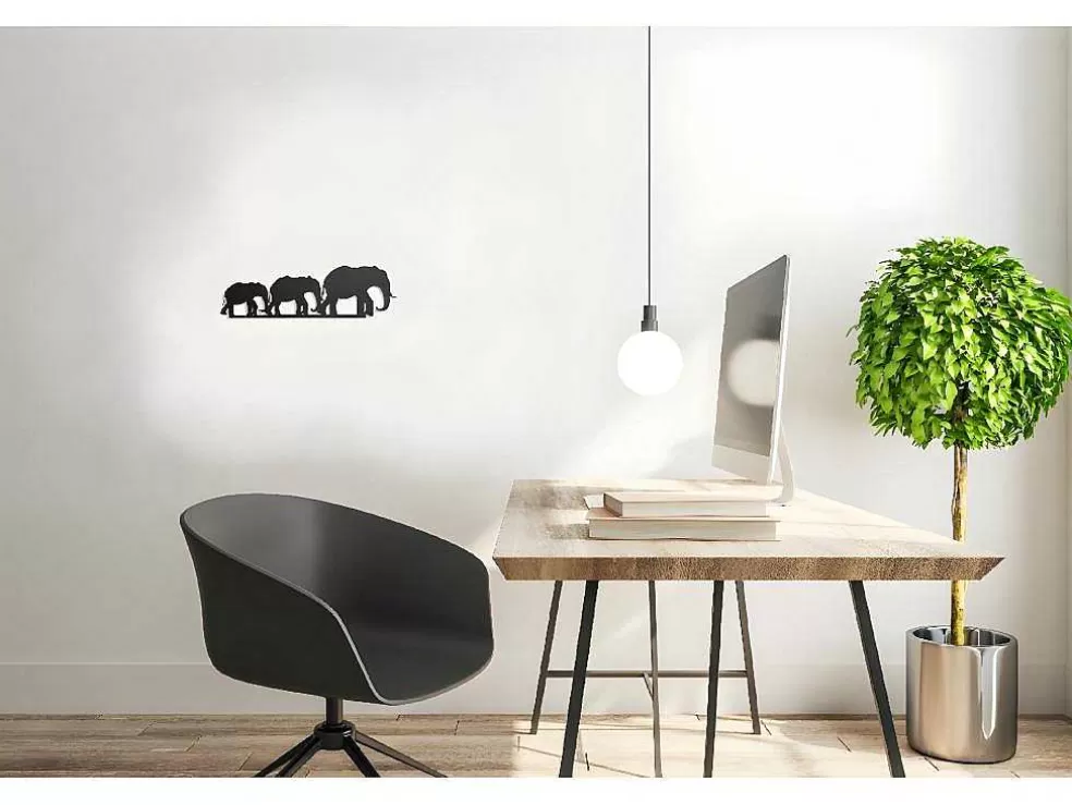 EPIKASA Decoração Metalica Elefante 4, Preto, 50X1,5X15 Cm, * Placa De Parede Decorativa