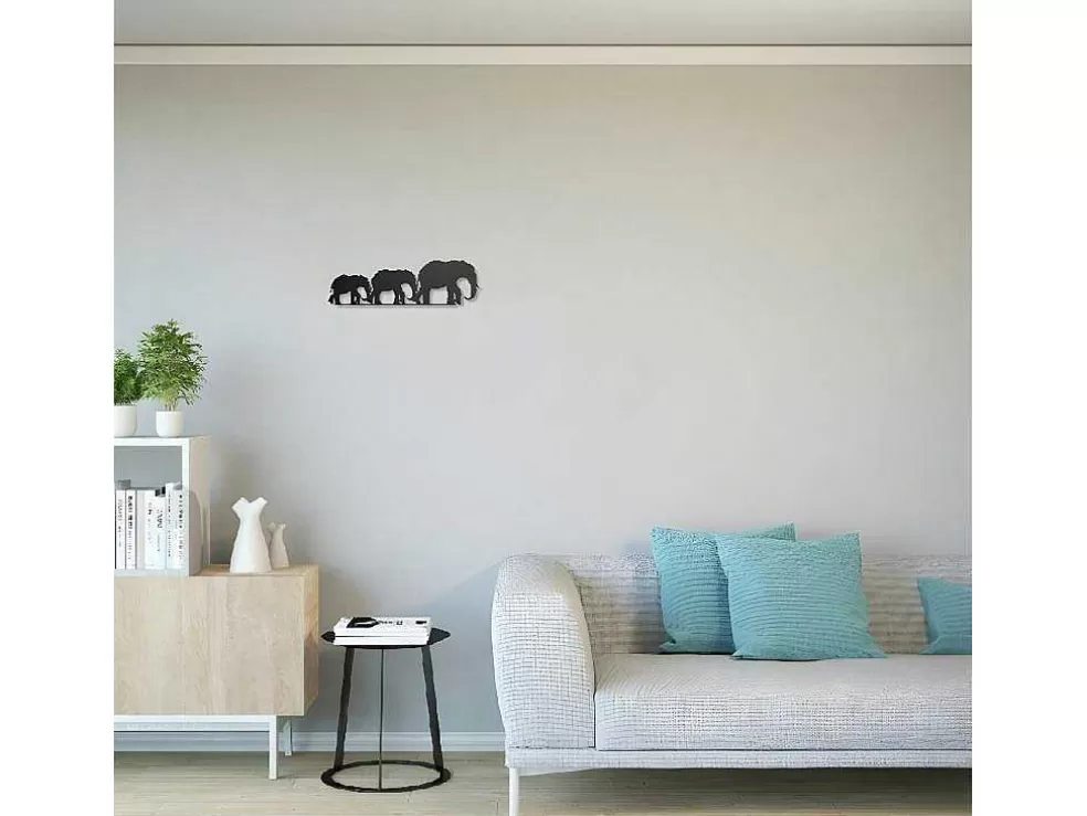 EPIKASA Decoração Metalica Elefante 4, Preto, 50X1,5X15 Cm, * Placa De Parede Decorativa