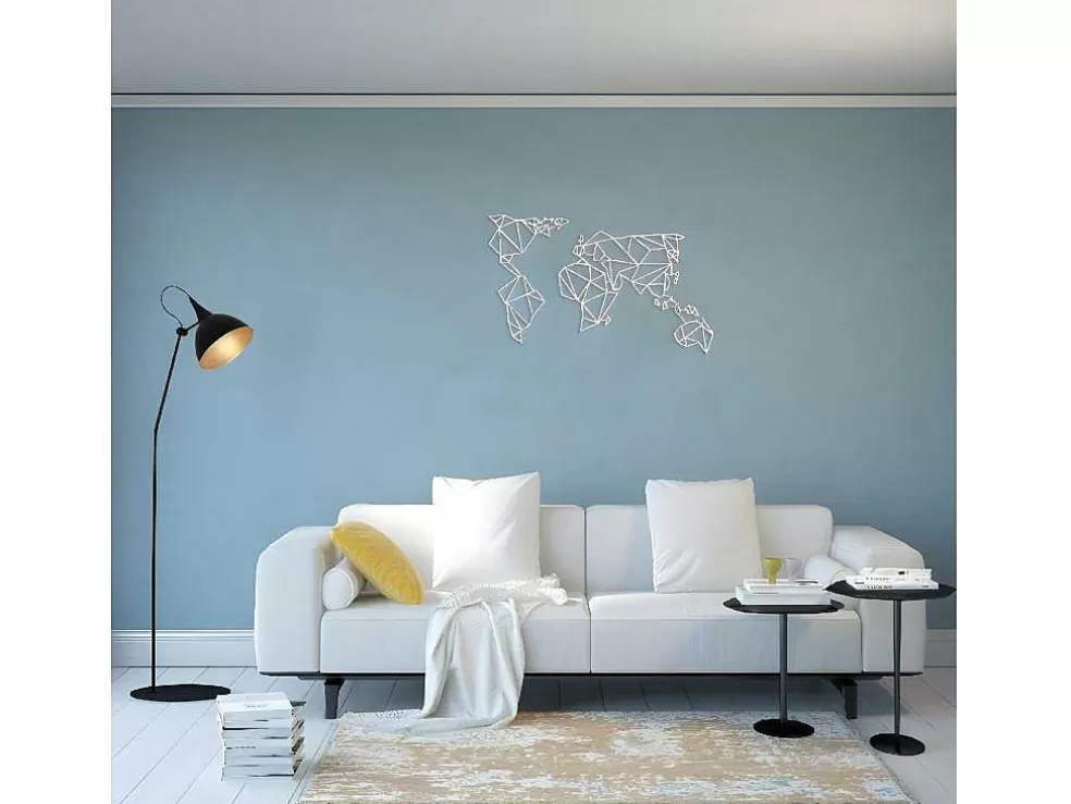 EPIKASA Decoração Metalica Mapa Do Mundo 19, Branco, 100X1,5X58 Cm, * Placa De Parede Decorativa