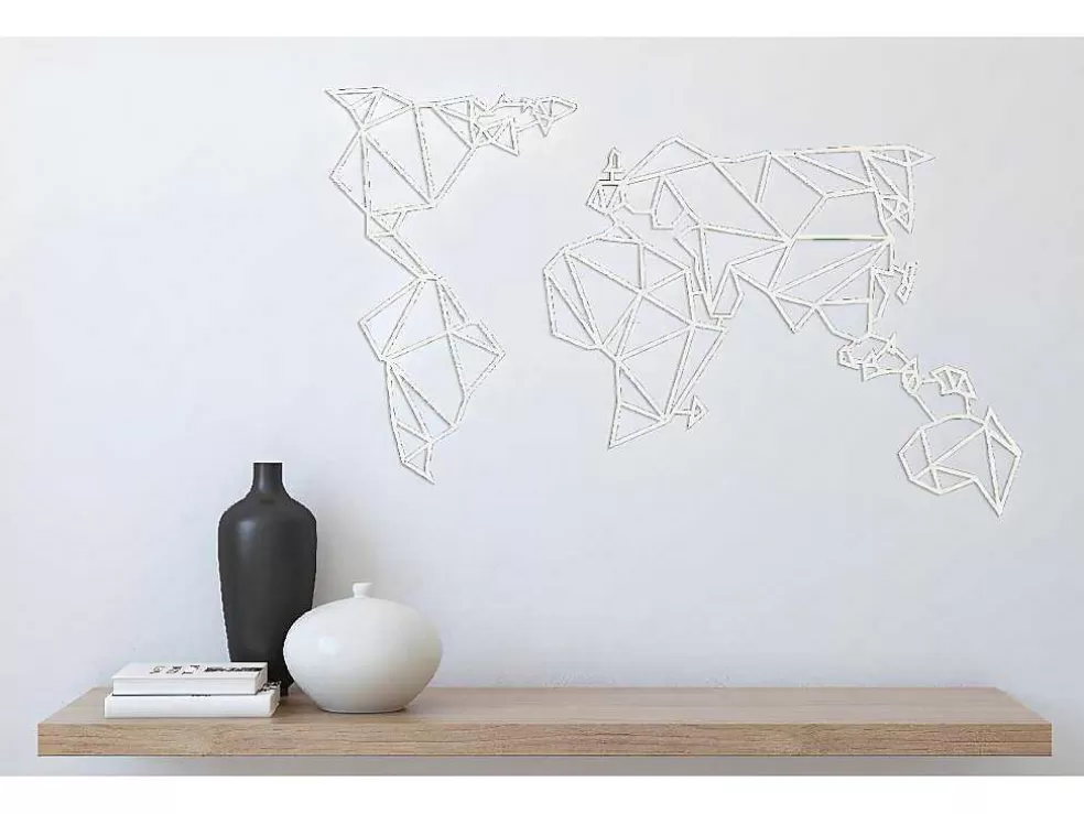 EPIKASA Decoração Metalica Mapa Do Mundo 19, Branco, 100X1,5X58 Cm, * Placa De Parede Decorativa