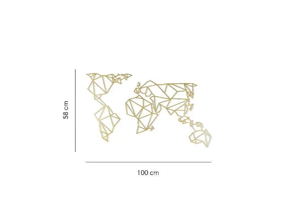 EPIKASA Decoração Metalica Mapa Do Mundo 18, Ouro, 100X1,5X58 Cm, * Placa De Parede Decorativa